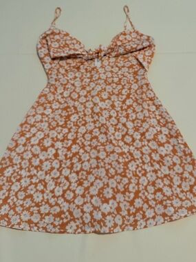 Cream & Orange Floral Tie-Front Sundress